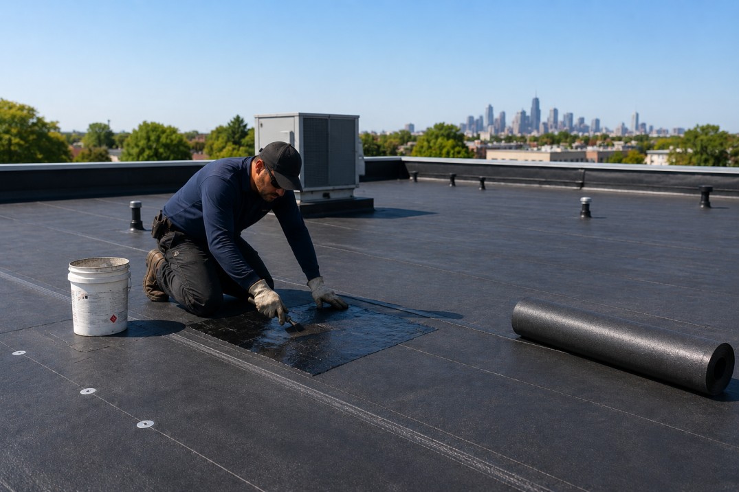 Commercial flat roof repair service in Chicago